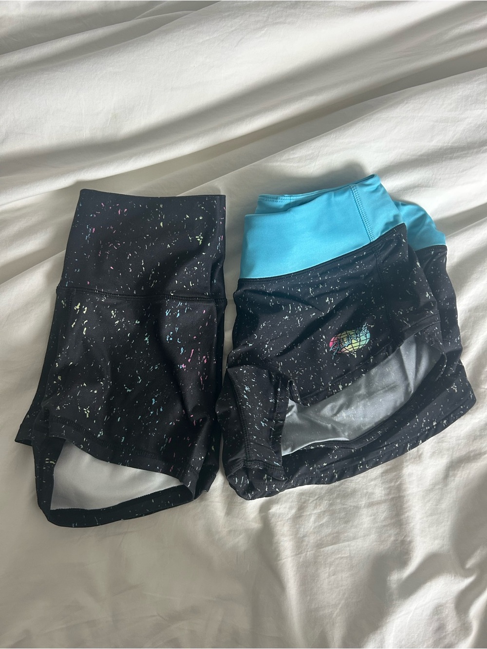 NWOT Slunks shorts & spandex black with neon specs (moon pattern) - 2 pairs